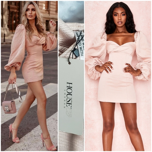 NWT House of CB Dress Medium Aliyah Puff Sleeve - Picture 4 of 14